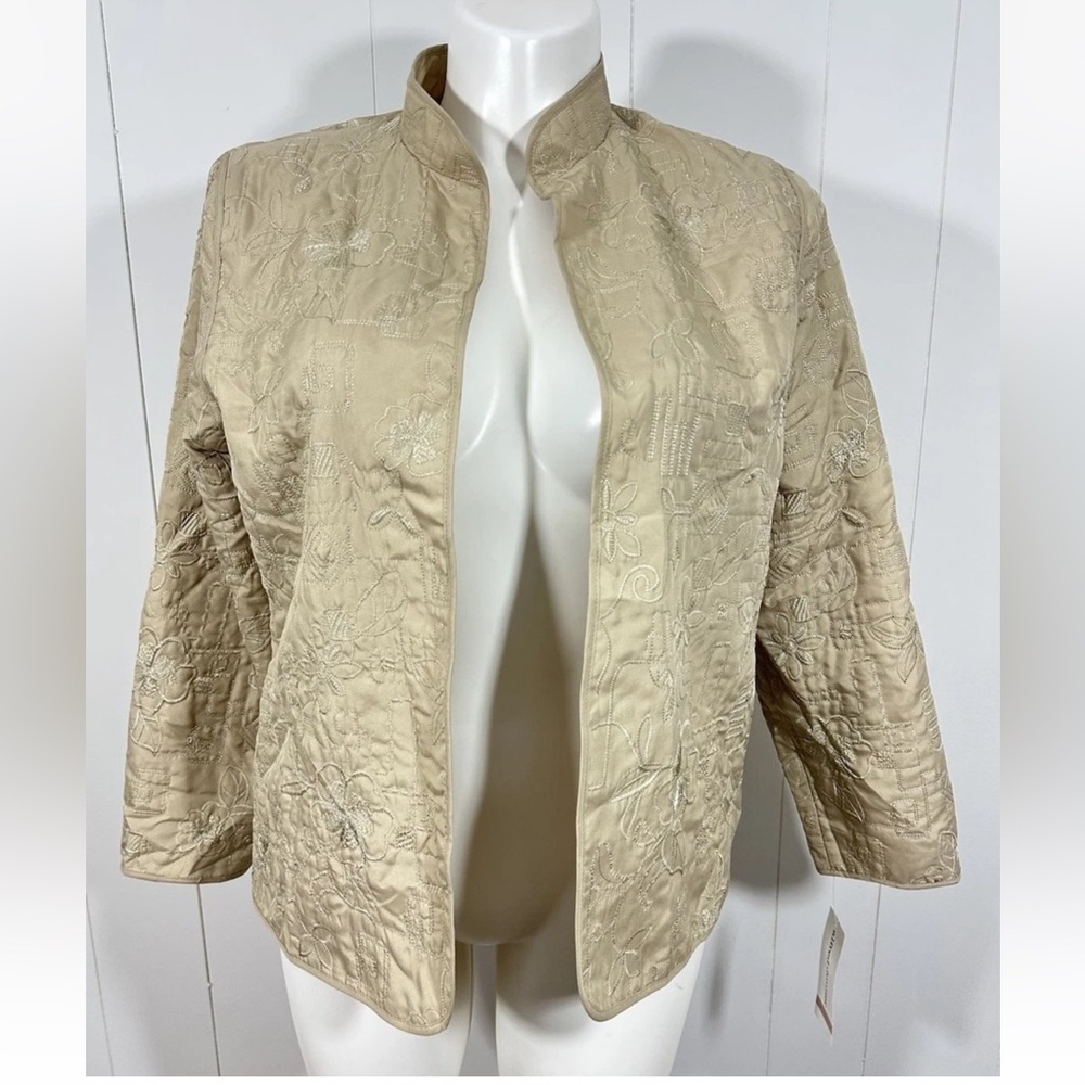 NWT Alfred Dunner Jacket Womens Size 12 Embroidered Open Front Lightweight Lined